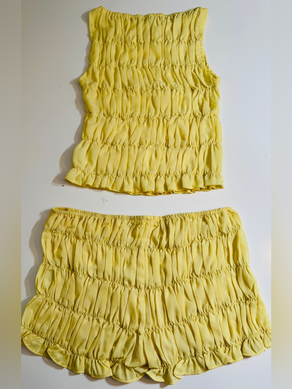 Peppermayo Yellow Smocked Crop Top and Shorts Set